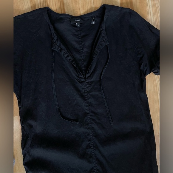 Theory Slit Front Linen Blend Shift Dress - Mini, Black - Size 4 - Picture 8 of 13